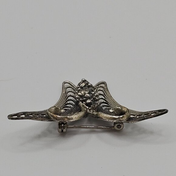 VTG Beau Brooch 925 Sterling Silver Floral Butterfly Moth Filigree Fairycore Pin - Picture 4 of 10
